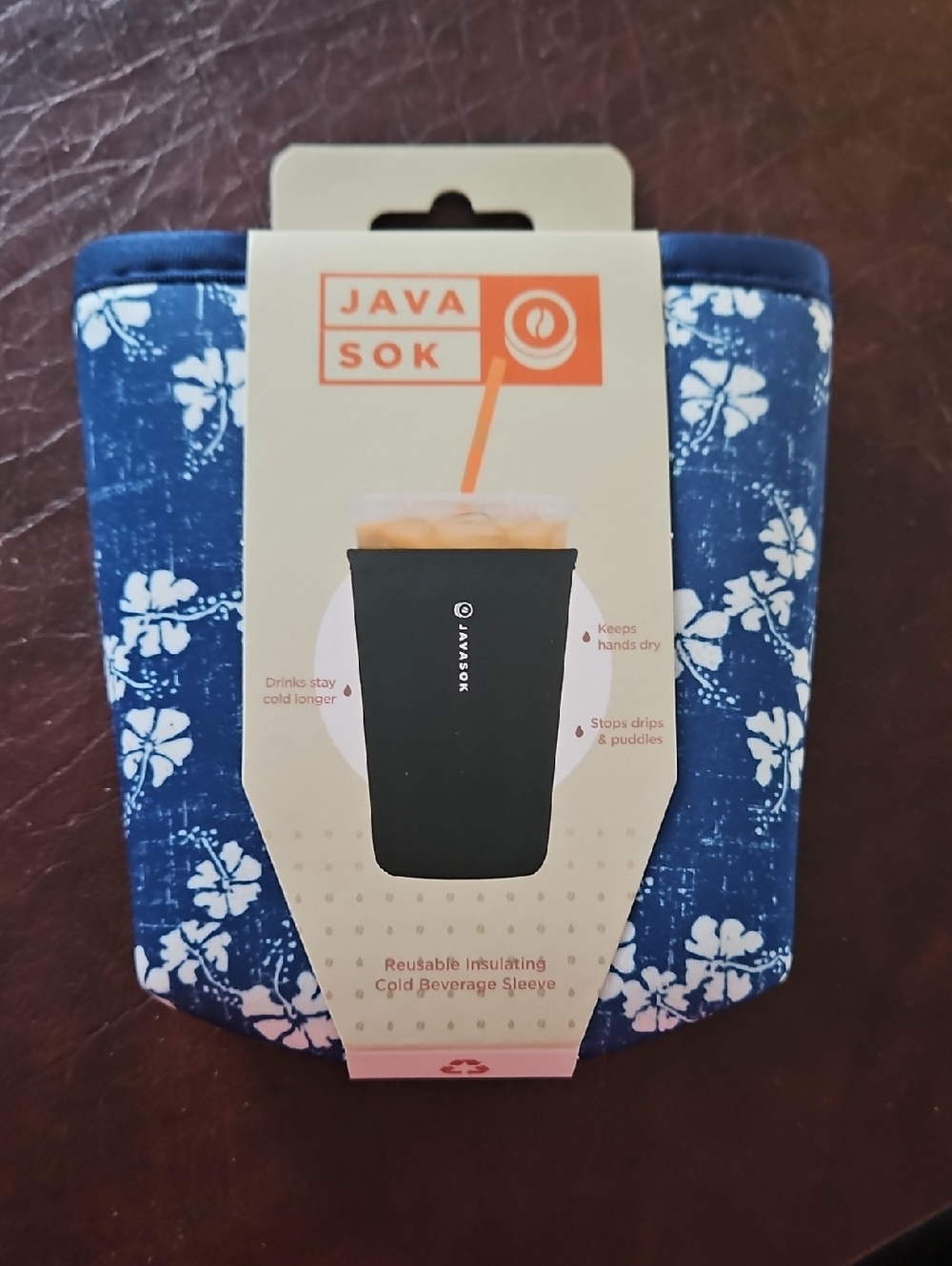 Blue Floral Reusable Insulating Beverage Sleeve Medium